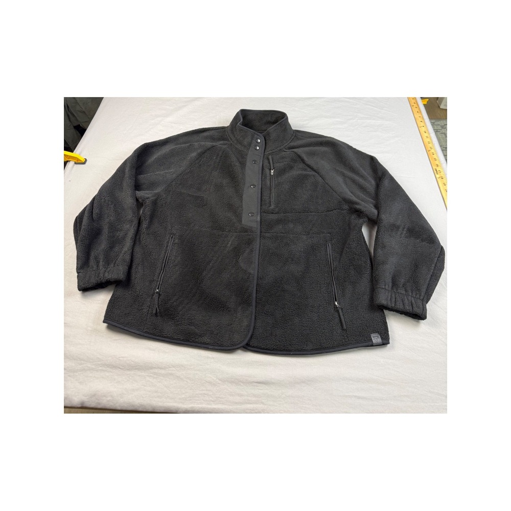 LIV Outdoor Fleece Jacket Mens XL Black Snap Mock Neck Full Zip Pocket RN 157450